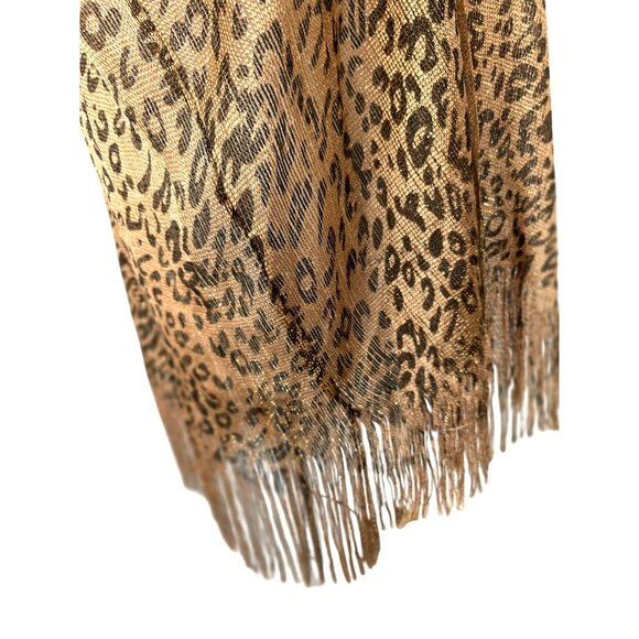 Kendall James Gold Metallic Leopard Fringe Shawl Womens OS Evening CoverUp NWT - Picture 8 of 10